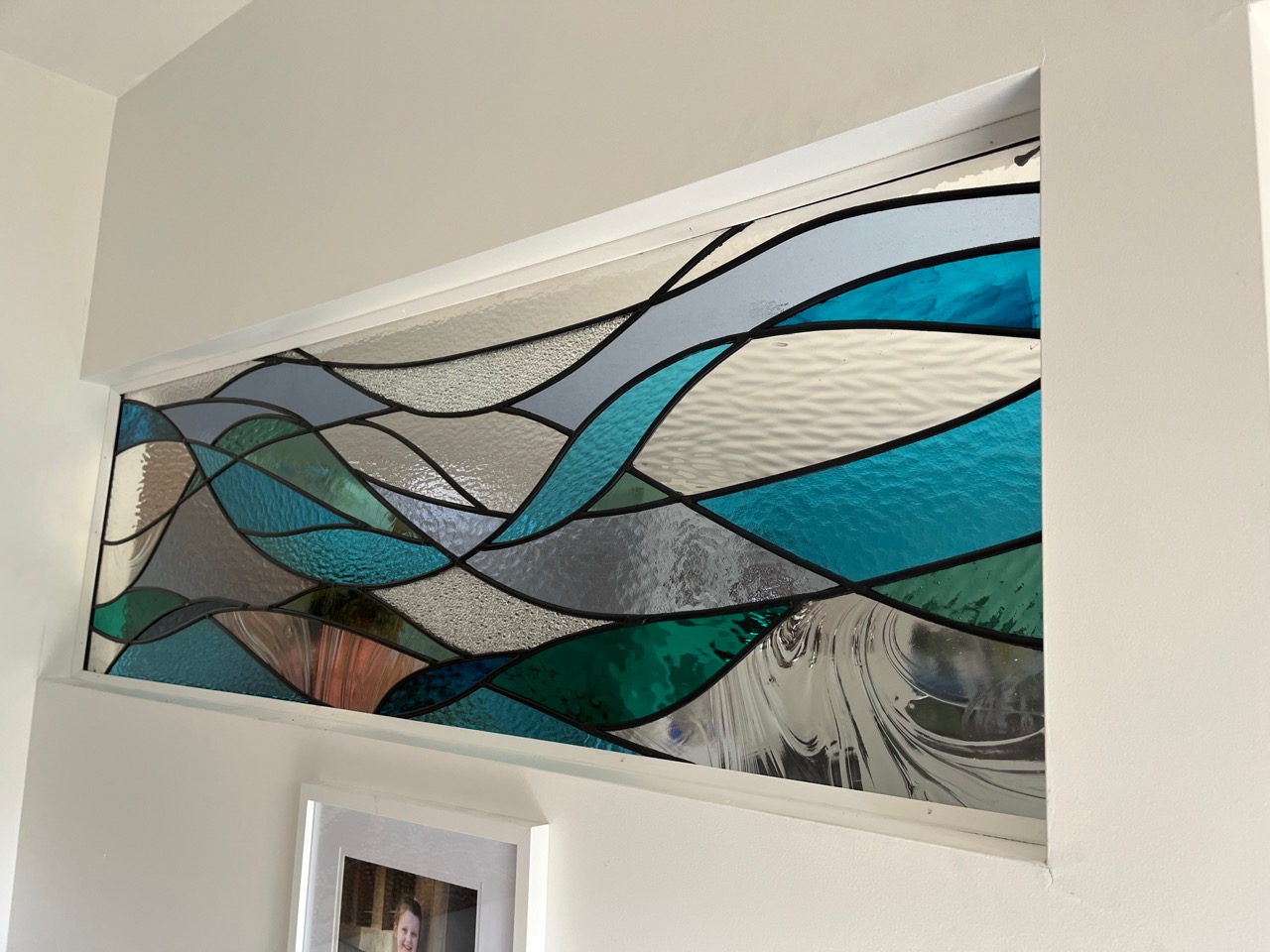 Ocean theme interior stained glass panel