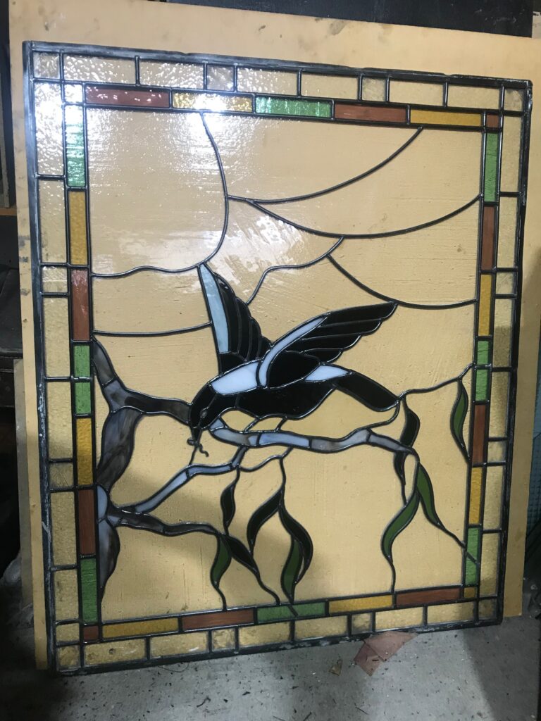 Traditional leadlight windows. Magpie