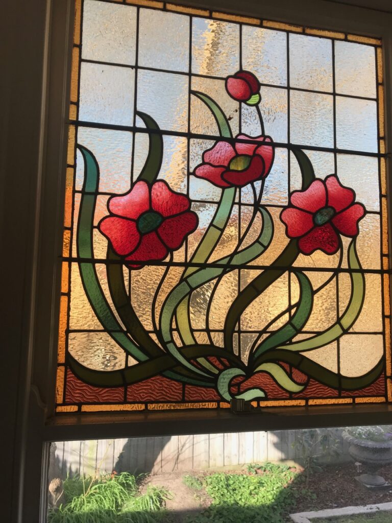 Traditional stained glass windows.