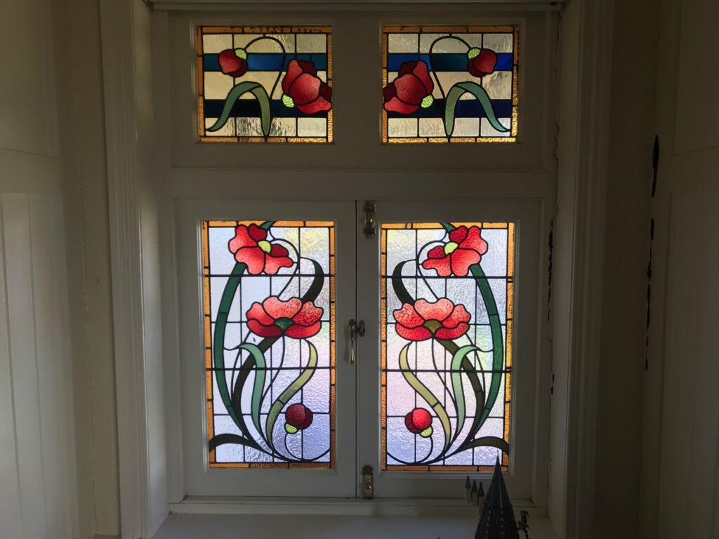 Traditional stained glass windows.