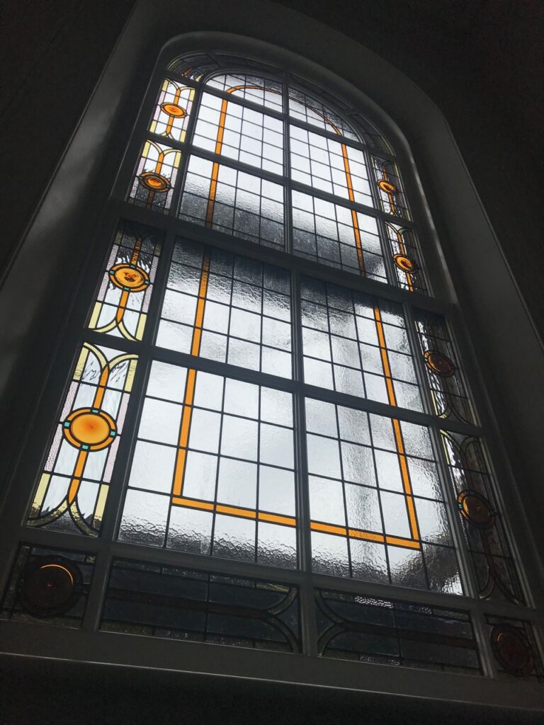 Large stairwell leaded glass