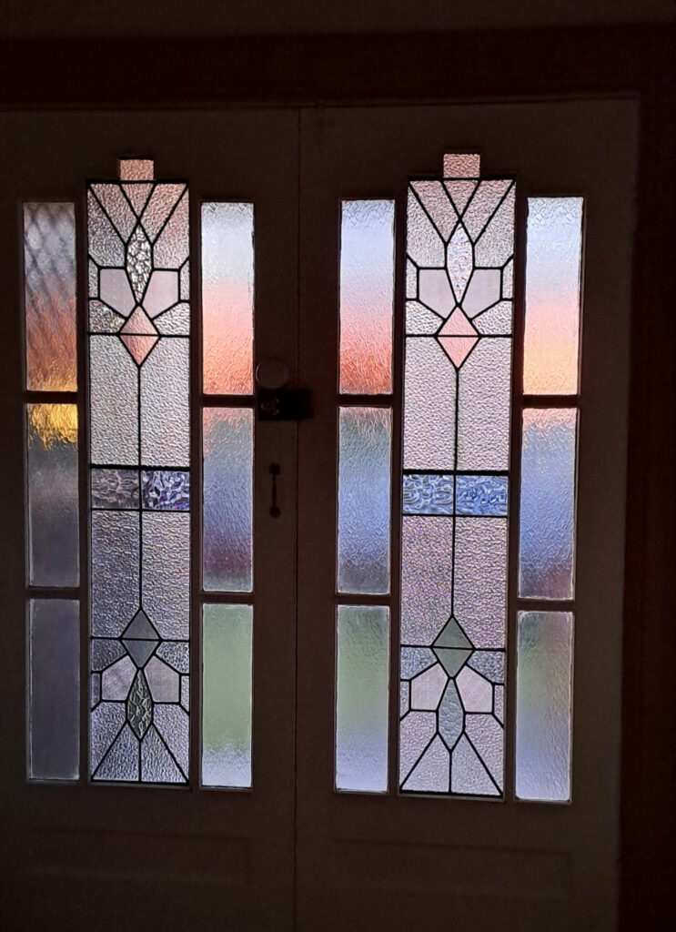 Art deco leadlight windows.