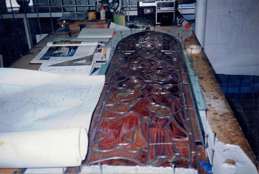 Stained glass restoration in progress